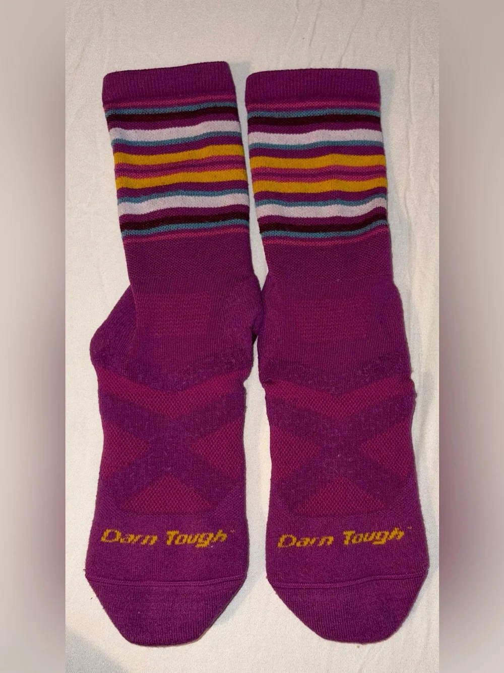 Darn Tough Women’s Purple Striped Crew Socks Size M